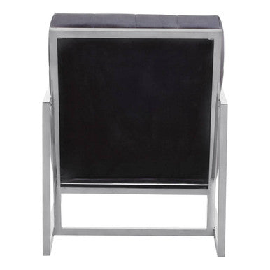Black Velvet Button Tufted Chair with Silver Finish Frame