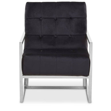 Black Velvet Button Tufted Chair with Silver Finish Frame