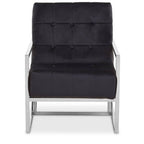 Black Velvet Button Tufted Chair with Silver Finish Frame
