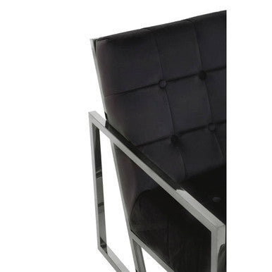 Black Velvet Button Tufted Chair with Silver Finish Frame