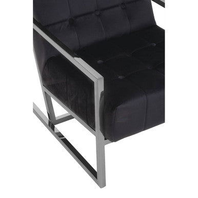 Black Velvet Button Tufted Chair with Silver Finish Frame