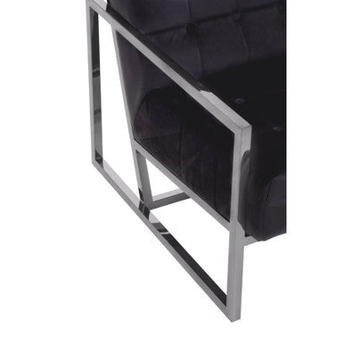 Black Velvet Button Tufted Chair with Silver Finish Frame