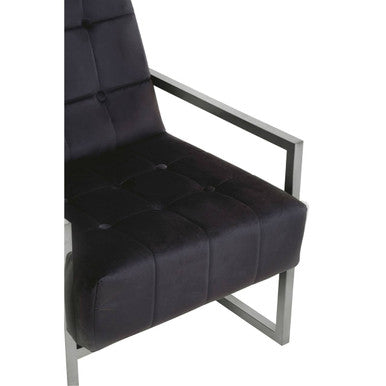 Black Velvet Button Tufted Chair with Silver Finish Frame