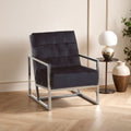 Black Velvet Button Tufted Chair with Silver Finish Frame