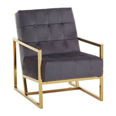 Grey Velvet Chair with Gold Stainless Steel Frame