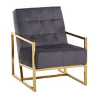 Grey Velvet Chair with Gold Stainless Steel Frame