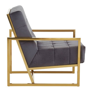Grey Velvet Chair with Gold Stainless Steel Frame