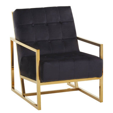 Black Velvet Button Tufted Chair with Gold Finish Frame
