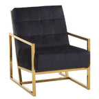 Black Velvet Button Tufted Chair with Gold Finish Frame