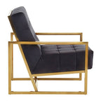 Black Velvet Button Tufted Chair with Gold Finish Frame