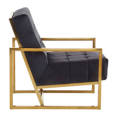 Black Velvet Button Tufted Chair with Gold Finish Frame
