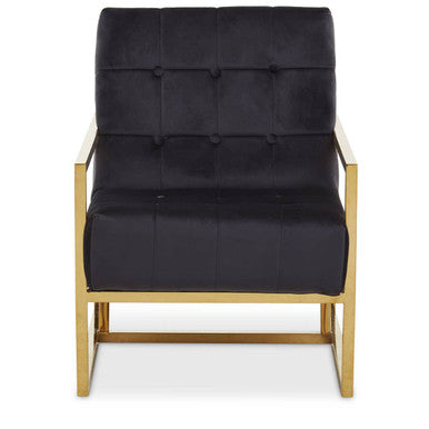 Black Velvet Button Tufted Chair with Gold Finish Frame
