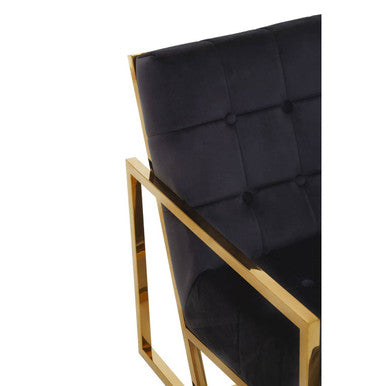 Black Velvet Button Tufted Chair with Gold Finish Frame