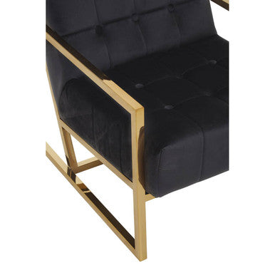 Black Velvet Button Tufted Chair with Gold Finish Frame