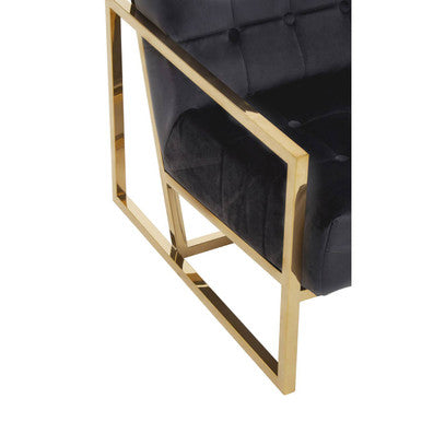 Black Velvet Button Tufted Chair with Gold Finish Frame