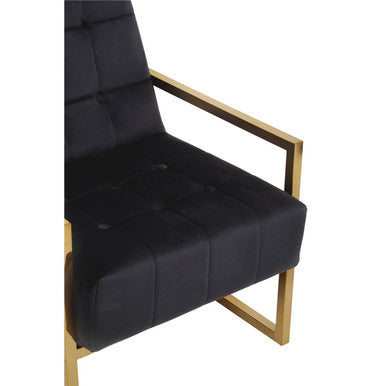 Black Velvet Button Tufted Chair with Gold Finish Frame