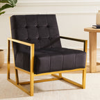 Black Velvet Button Tufted Chair with Gold Finish Frame