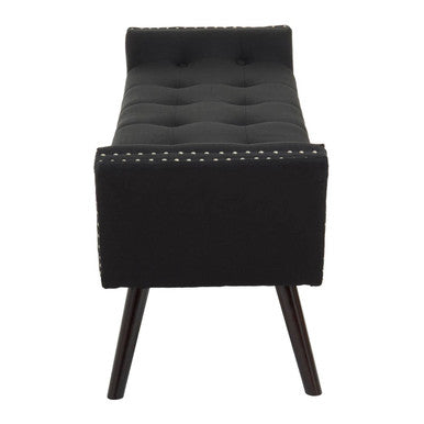 Black Fabric Tufted Bench with Wooden Legs