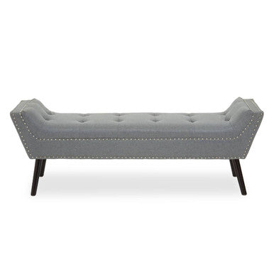 Grey Fabric Button Tufted Bench