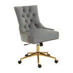 Grey Velvet Office Chair with Gold Swivel Base