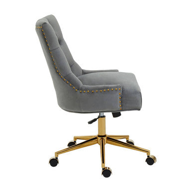 Grey Velvet Office Chair with Gold Swivel Base
