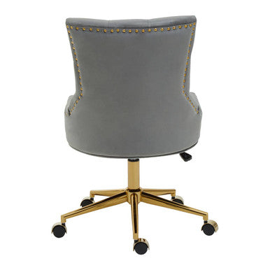 Grey Velvet Office Chair with Gold Swivel Base