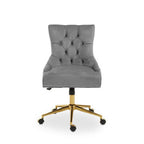 Grey Velvet Office Chair with Gold Swivel Base
