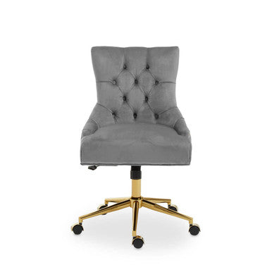 Grey Velvet Office Chair with Gold Swivel Base