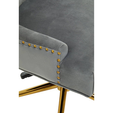 Grey Velvet Office Chair with Gold Swivel Base