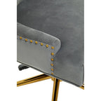 Grey Velvet Office Chair with Gold Swivel Base