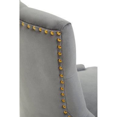Grey Velvet Office Chair with Gold Swivel Base