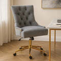 Grey Velvet Office Chair with Gold Swivel Base