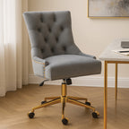 Grey Velvet Office Chair with Gold Swivel Base
