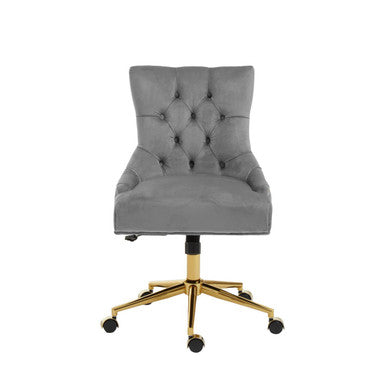 Grey Velvet Office Chair with Gold Swivel Base