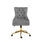 Grey Velvet Office Chair with Gold Swivel Base