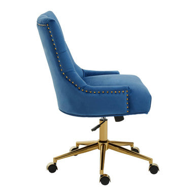 Blue Velvet Office Chair with Gold Swivel Base