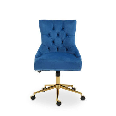 Blue Velvet Office Chair with Gold Swivel Base