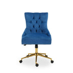 Blue Velvet Office Chair with Gold Swivel Base