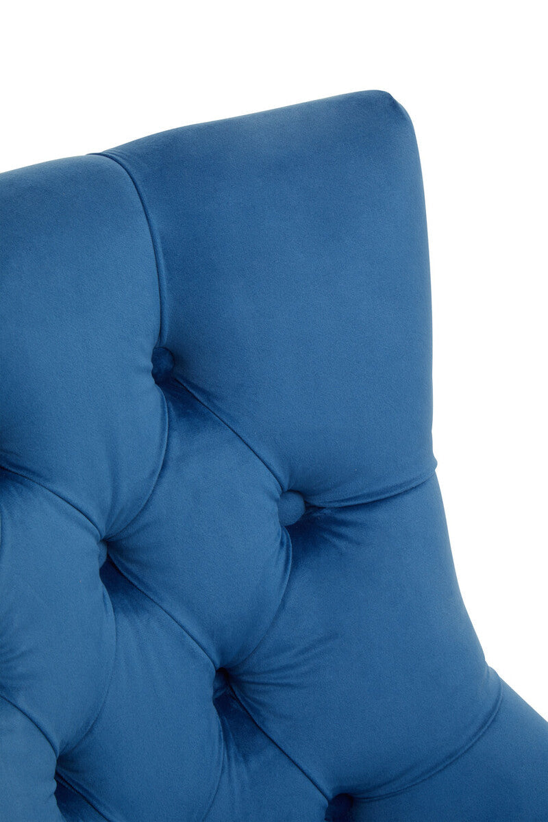 Blue Velvet Office Chair with Gold Swivel Base