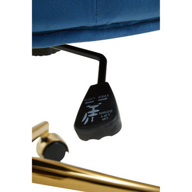 Blue Velvet Office Chair with Gold Swivel Base