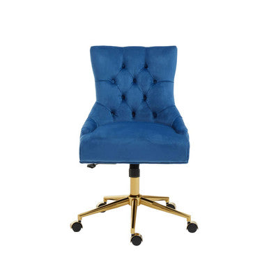 Blue Velvet Office Chair with Gold Swivel Base