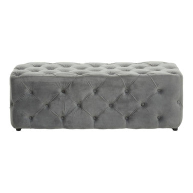 Grey Velvet Button Tufted Bench
