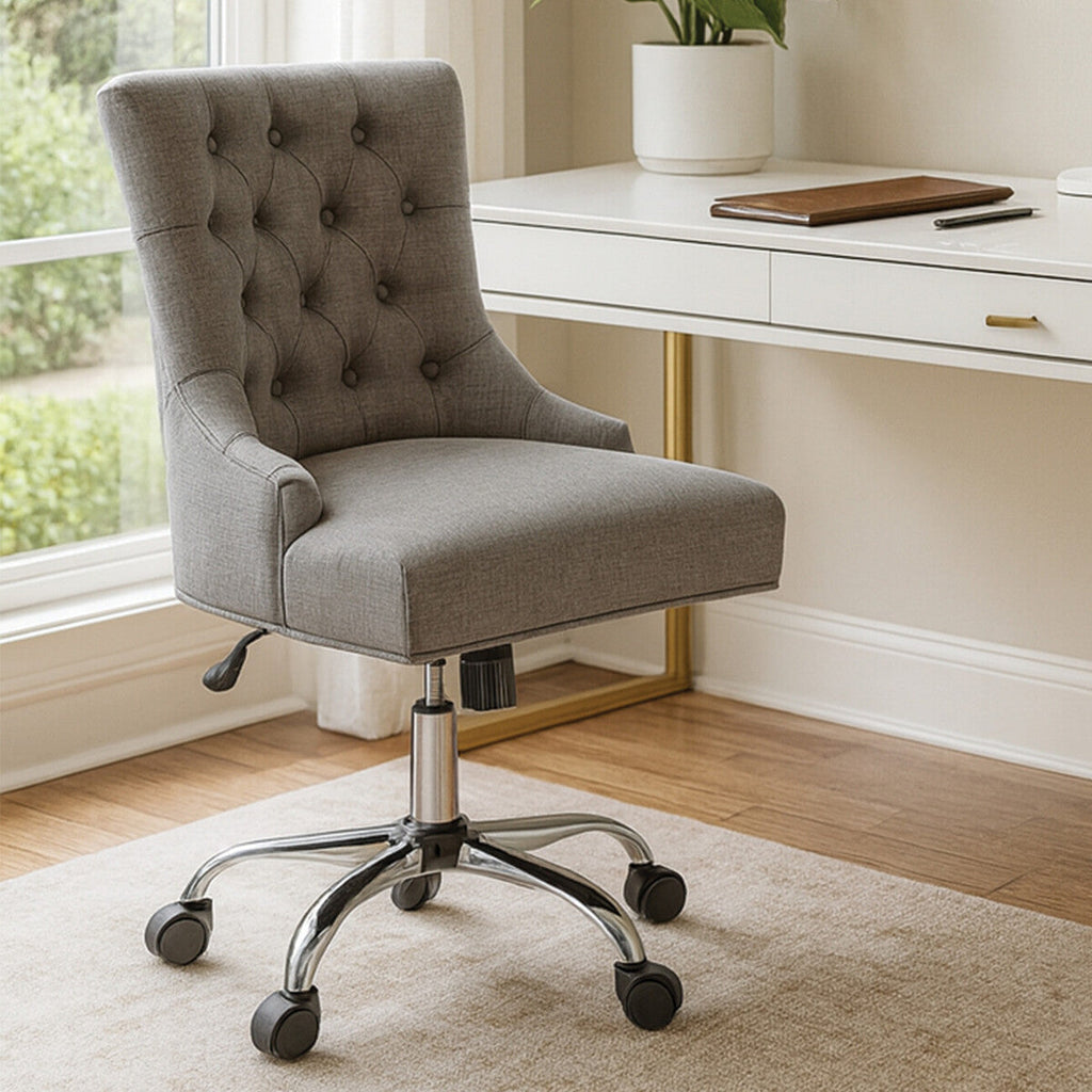Grey Fabric Office Chair 90-99cm with Chrome Swivel Base