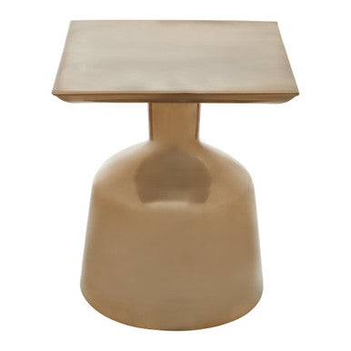 Antique Gold Finish Metal Side Table with Round Glass Top and Round Base