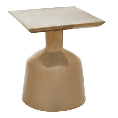 Antique Gold Finish Metal Side Table with Round Glass Top and Round Base