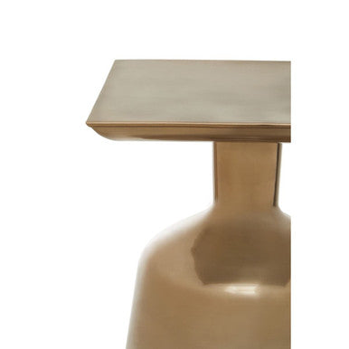Antique Gold Finish Metal Side Table with Round Glass Top and Round Base