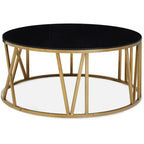 Black Glass Round Coffee Table with Brushed Gold Finish Frame