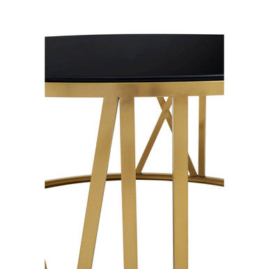 Black Glass Round Coffee Table with Brushed Gold Finish Frame