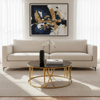 Black Glass Round Coffee Table with Brushed Gold Finish Frame