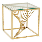 Gold Stainless Steel Side Table with Clear Tempered Glass Top